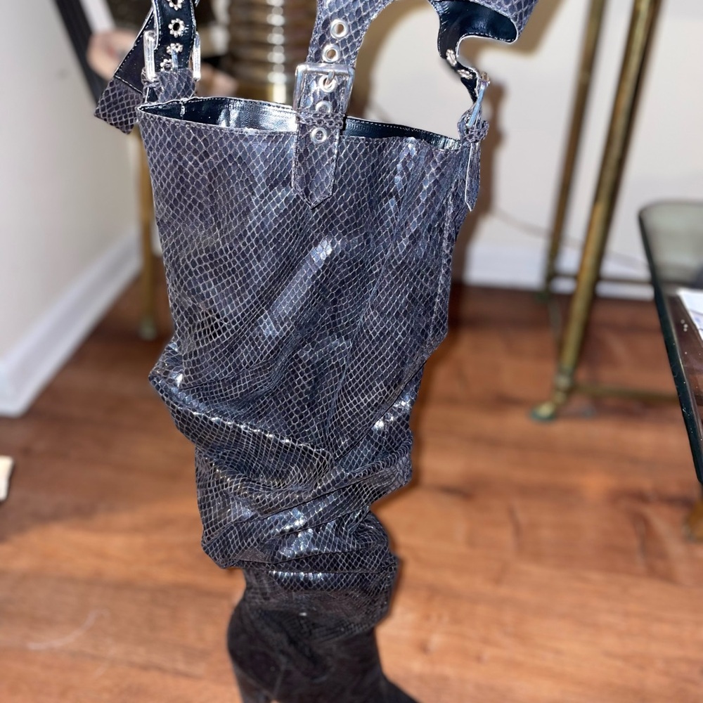 Black Snakeskin Women's thigh high Boots